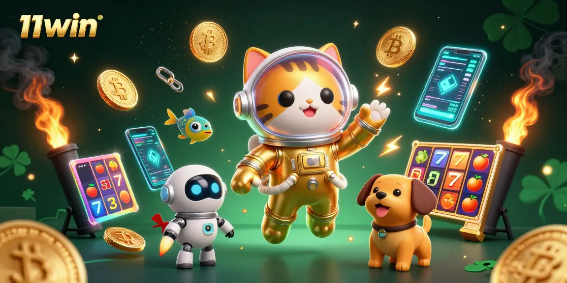 Engage with 11WIN's thrilling slot adventure featuring a space astronaut cat and vibrant symbols.